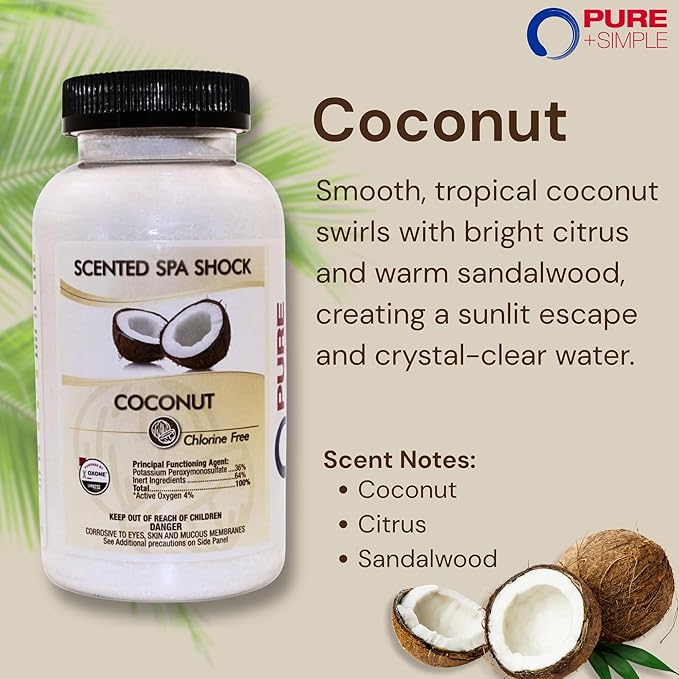 Coconut Aromatherapy Spa Shock for Hot Tubs & Spas | Non-Chlorine Oxidizing Hot Tub Shock Treatment | Compatible with Bromine Tablets & Chlorine | Neutralizes Odors & Clarifies Water (2 lbs)