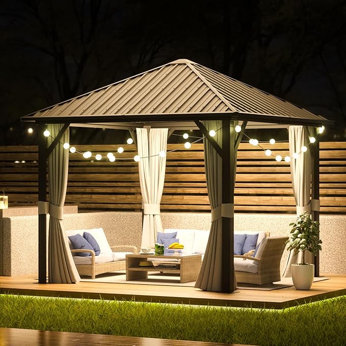 Aoxun 10 x 10 Hardtop Gazebo, Aluminum Metal Outdoor Gazebo with Double Galvanized Steel Top