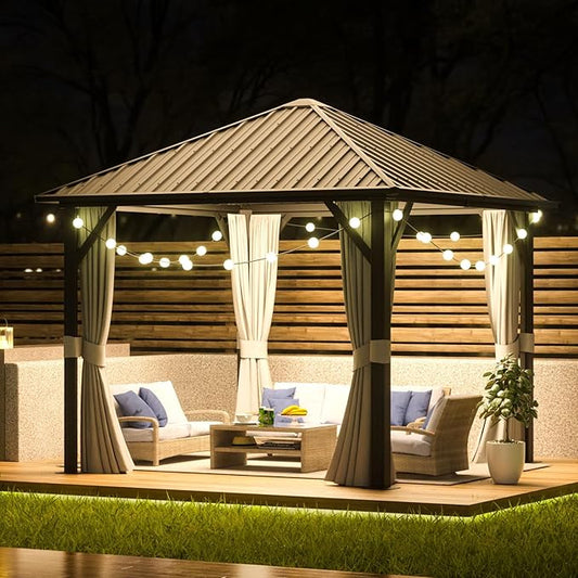 Aoxun 10 x 10 Hardtop Gazebo, Aluminum Metal Outdoor Gazebo with Double Galvanized Steel Top
