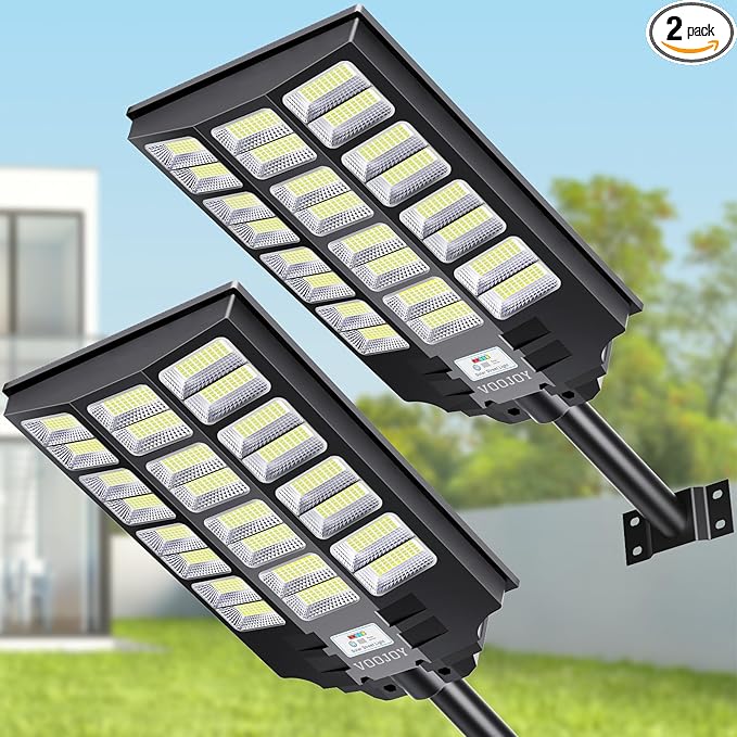 8000W Solar Street Lights Outdoor Waterproof, Dusk to Dawn Solar Lights Outdoor with Motion Sensor and Remote Control for Yard, Parking Lot, Garage, Street, 2 Pack