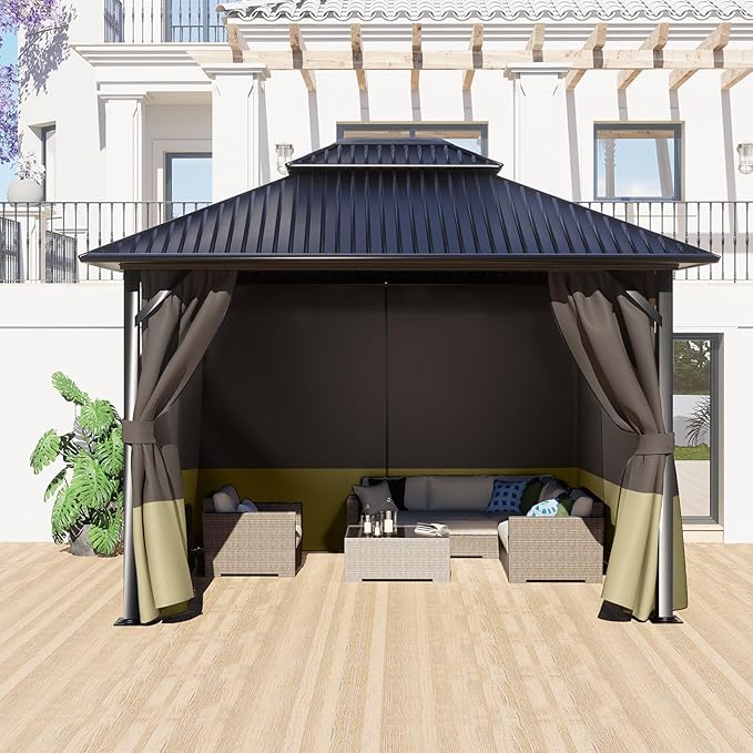 BPS 10' x 10' Gazebo Curtain Privacy 4-Panel Sidewall Outdoor Replacement Shade (Only Curtain)