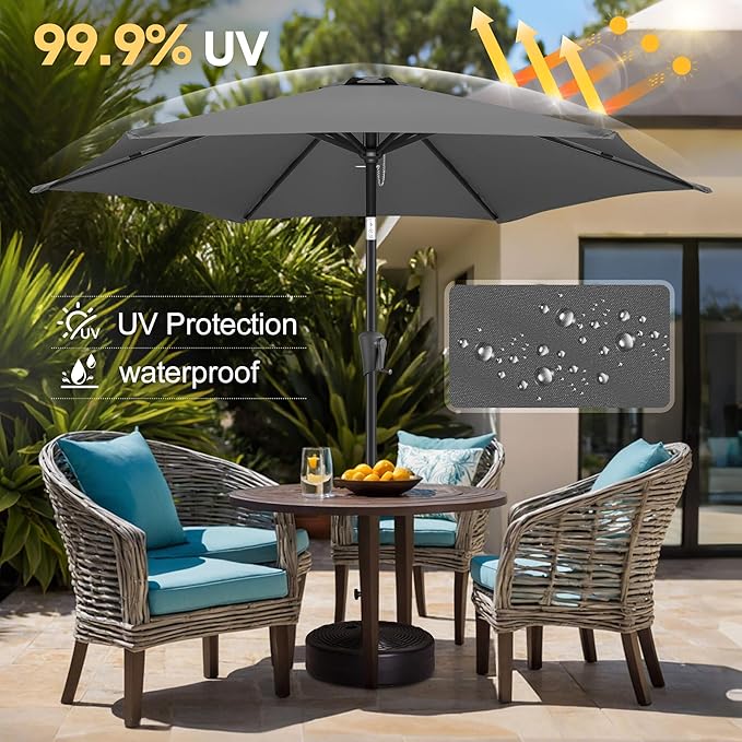 FLAME&SHADE 7.5ft Patio Umbrella - Outdoor Umbrella with Push Button Tilt and Crank for UV Protection, Table Market Umbrella for Garden, Deck, Backyard, Pool and Beach(Anthracite)