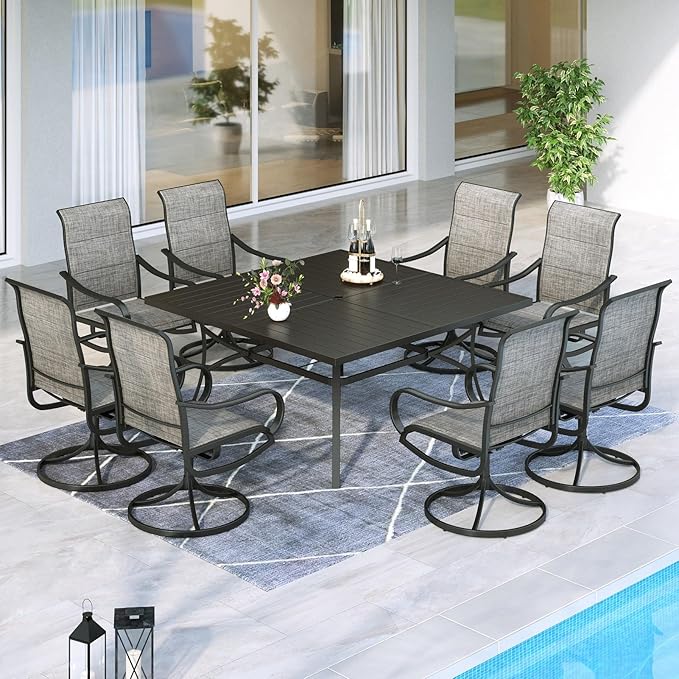 MFSTUDIO Swivel Patio Dining Chairs Set of 8, Outdoor Dining Chairs with Padded Textilene Fabric & Sturdy Metal Frame, All Weather Outdoor Sling Furniture Chairs for Deck, Lawn and Backyard