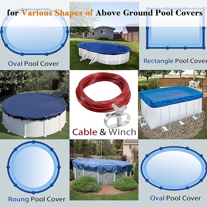 Pool Cover Cable and Winch - 100CW Heavy-Duty Pool Cover Cable and Ratchet for Securing Above Ground Swimming Pool Covers