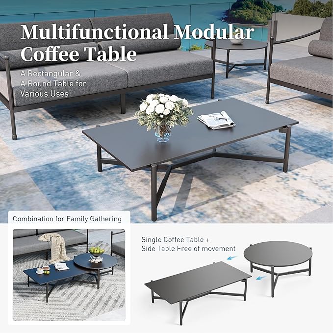 Patio Conversation Set,5 Pcs Metal Outdoor Furniture Set with Aluminum Armrest,3-Seater Sofa,2 Fixed Chairs,Metal Nested Table and 7.1" Extra Thick Cushion,Grey