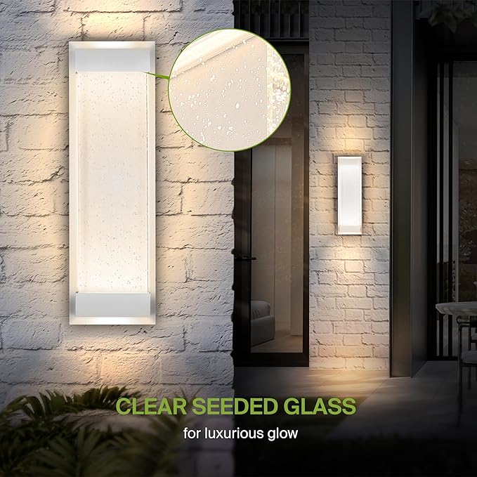 ASD LED 18 Inch Bubble Glass Wall Light Fixture | 22W 520LM 3000-5000K 100-277V | 3CCT, Waterproof, Dimmable, Up-Down Glow, ETL Listed | Exterior Flush Mount Sconce, Outdoor Lighting | White, 2 Pack