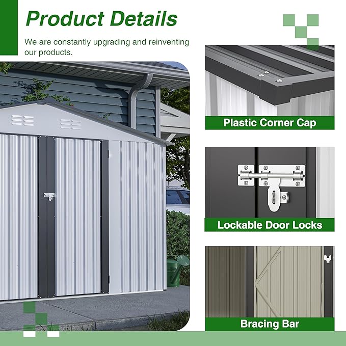 Spacious 10x8 Ft Outdoor Storage Shed with Double Doors – Durable White Resin Construction for Yard Tools, Equipment, Weather-Resistant (White, 10 x 8 ft)