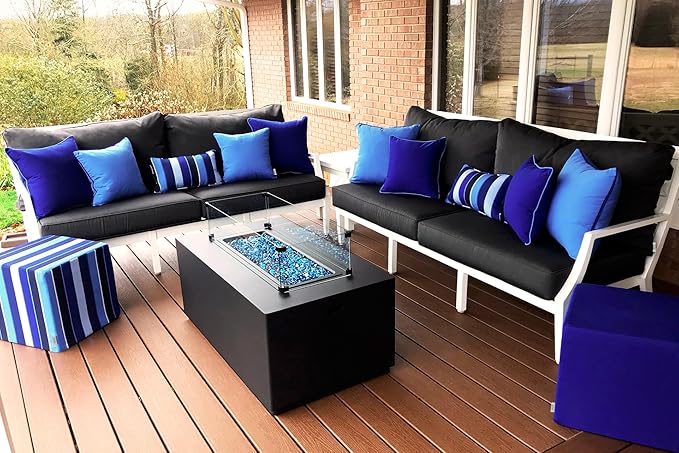 RSH DECOR: Sunbrella Square Throw Pillows Set of 4 | 24" x 24" | Water and Fade-Resistant Performance Fabric | Outdoor Pillow Covers with Down-Alternative Inserts | Canvas Pacific Blue