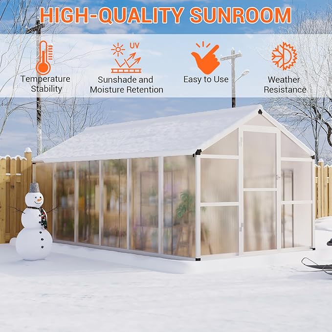 8 x 12 FT Greenhouse, Heavy-Duty Polycarbonate Large Walk-in Greenhouse Roof Vent ,Aluminum Frame & Lockable Door, for Backyard, Green Houses for Outside Garden Backyard