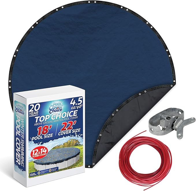 Winter Swimming Pool Cover for 18 ft Aboveground Round Pool Size, Top Choice Series, Solid Material, Color - Cobalt Blue, Pool Cover Choice 2018-4CHOICE