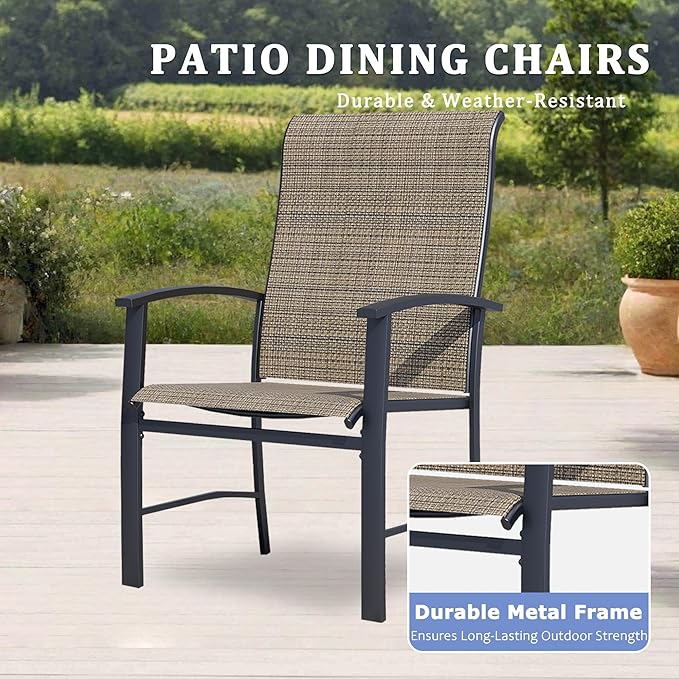 Outdoor Dining Chairs Set of 8, Stackable Patio Chairs with Metal Frame & Textilene Fabric, Perfect for Patio Garden Deck, Mocha