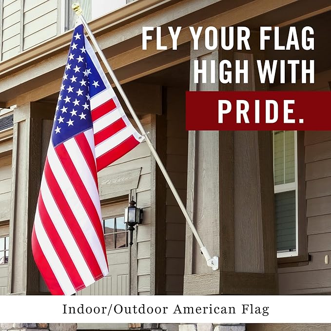 American Flag 5x8’ | Embroidered Stars & Sewn Stripes | Heavy Duty U.S. Flag | Durable 210D Oxford Nylon for High Winds | Quadruple Stitched Fly End Brass Grommets | Patriotic Decor