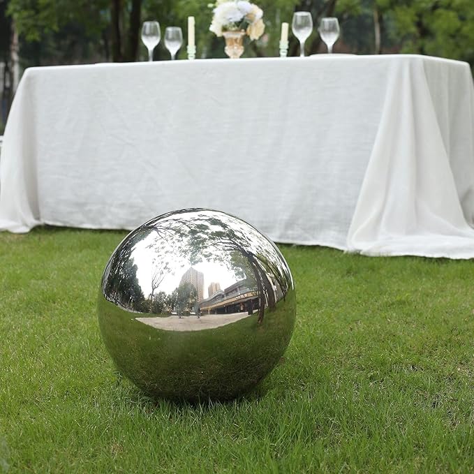 Balsa Circle 16 in Silver Stainless Steel Globe Gazing Reflective Mirror Balls Outdoor Garden Decor Centerpieces Wedding Party Events Reception Home Decorations Modern Ornaments Landscaping Accents