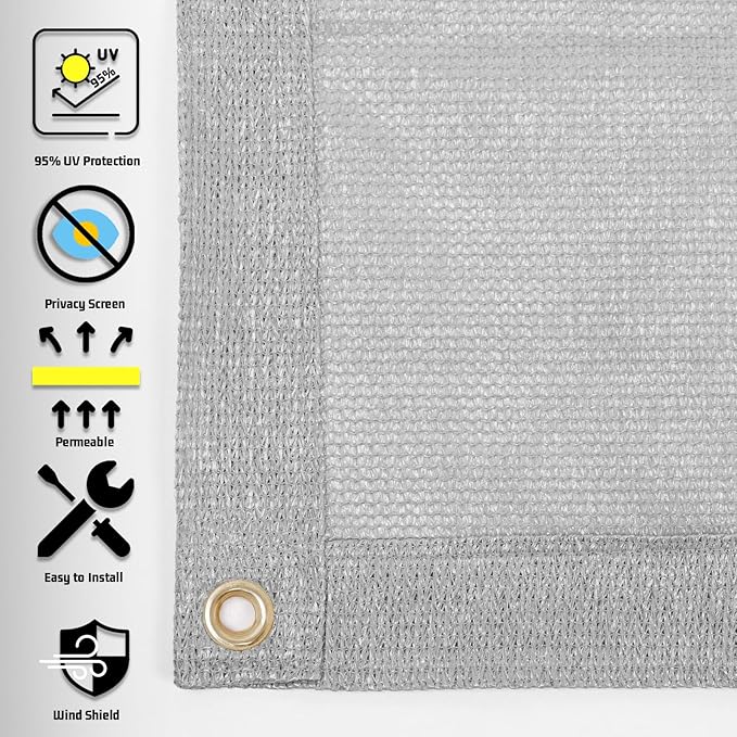 SUNNY GUARD Shade Cloth Custom Size 5x18 FT Sun Shade Screen Fabric Shade Cover Tarp with Grommets for Pergola Backyard Garden, Light Grey(We Customized)