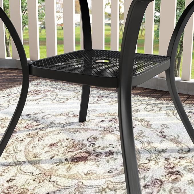 VICLLAX Patio Dining Set for 4, 5 Pieces Outdoor Furniture Includes 40.6" Round Patio Table with Umbrella Hole and 4 Outdoor Swivel Chairs for Lawn Garden, Grey Tabletop and Grey Fabric