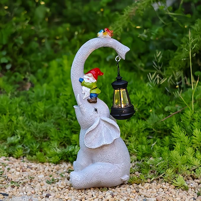 Solar Elephant Garden Statues with LED Lights, Outdoor Decor for Patio Yard Balcony - Unique Housewarming Birthday Gifts for Women Mom Grandma