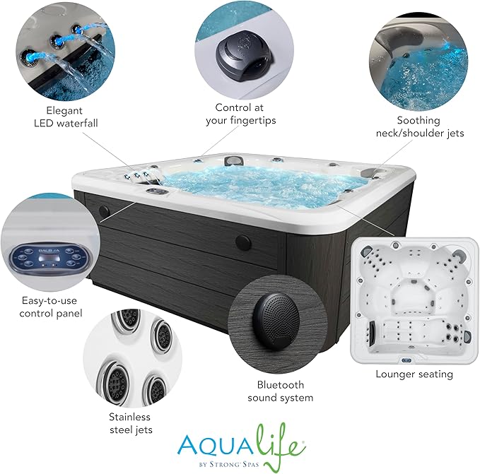 Scenic Outdoor Hot Tub, 6-Person 69-Jet Lounger 4-Pump Spa with Triple Water Columns and Bluetooth Stereo by Essential Hot Tubs
