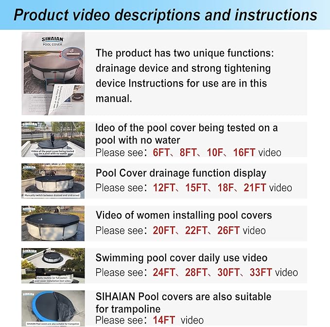 33 Ft Pool Cover, with Automatic Drain Round Pool Cover, One-Piece Quick Installation and Removal Above Ground Pool Cover, Preventing Waterlogging, UV Protected Solar Swimming Pool Cover