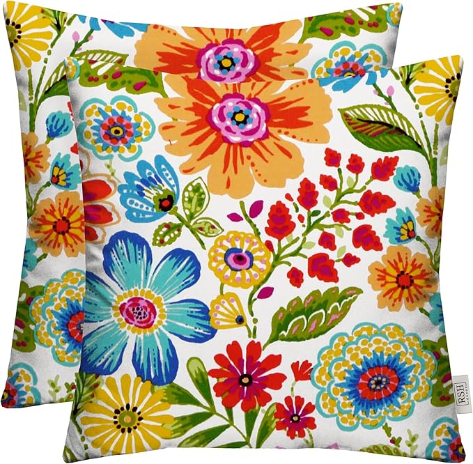 RSH DECOR: Square Throw Pillows Set of 2 | 17” x 17” | All-Weather Spun Fabric | Water and Fade-Resistant | Outdoor Accent Pillows for Patio Furniture | Gregoire Fresco