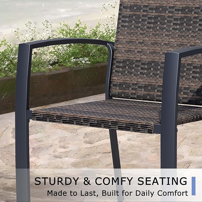 Outdoor Dining Chairs Set of 2, Stackable Patio Chairs with Woven Rattan Back & Seat, Perfect for Patio, Garden, or Deck, Rattan Gray Brown