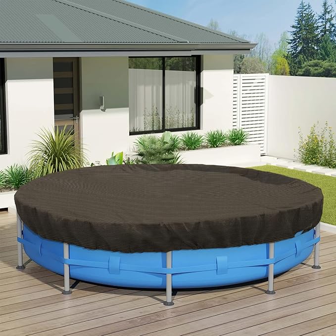 ECOOPTS 14 ft Round Pool Cover for Above Ground Pools, Swimming Pool Cover Protector Winter Safety Cover (Brown)