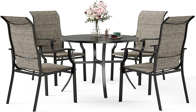5 Piece Patio Dining Set for 4, Outdoor Table and Chairs Set with Round Patio Table(1.57"-1.9" Hole) and 4 Textilene Patio Dining Chairs, Outdoor Dining Sets for Deck Backyard Garden