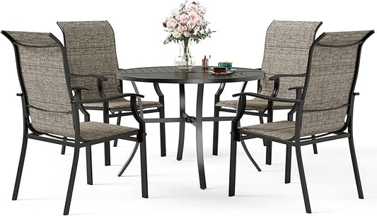 5 Piece Patio Dining Set for 4, Outdoor Table and Chairs Set with Round Patio Table(1.57"-1.9" Hole) and 4 Textilene Patio Dining Chairs, Outdoor Dining Sets for Deck Backyard Garden
