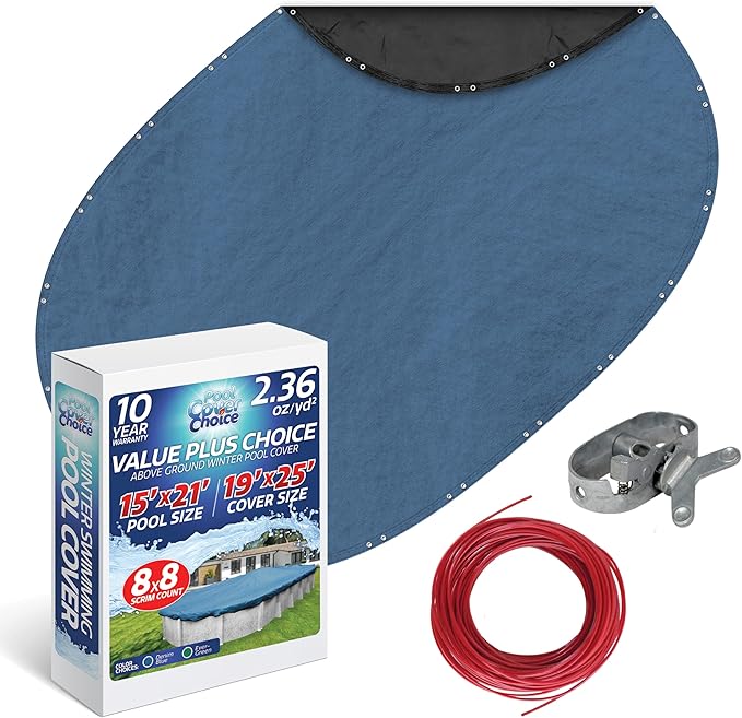 Winter Swimming Pool Cover for 15 ft x 21 ft Aboveground Oval Pool Size, Value Plus Choice Series, Solid Material, Color - Denim Blue, Pool Cover Choice 351521-4CHOICE