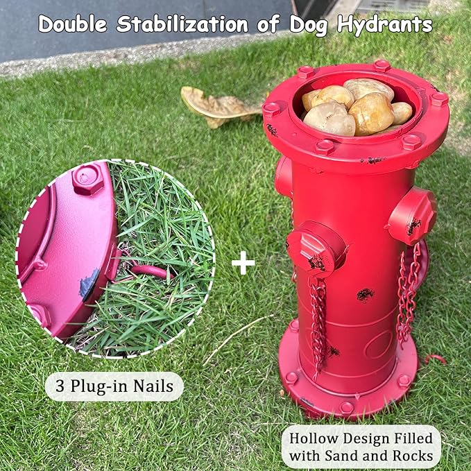 Fake Fire Hydrant for Dogs, 16.3" Red Metal Dog Pee Post with Stakes, Puppy Training Tool Indoor/Outdoor Garden Yard Statue