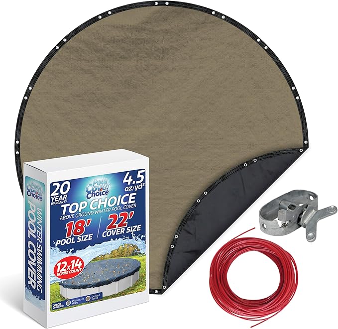 Winter Swimming Pool Cover for 18 ft Aboveground Round Pool Size, Top Choice Series, Solid Material, Color - Desert Sand, Pool Cover Choice 6018-4CHOICE