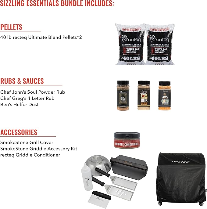 recteq Pellet Grill - SmokeStone 600, Outdoor Griddle Grill with Even Temperature, WiFi Enabled Wood Pellet Griddle Grills, SmokeStone 600 + Sizzling Essentials Bundle