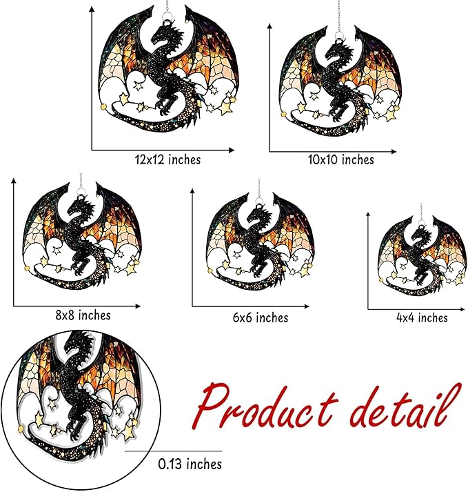 Fantasy Dragon Acrylic Suncatcher Stained Glass Effect Window Car Hanging Christmas Ornament Indoor Outdoor Decor Garden Sun Catcher Panel Gifts for Dragon Lover for Women Mom Grandma