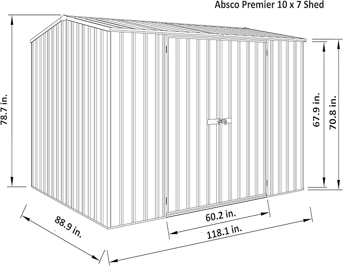Absco Premier Storage Sheds, 10'x7' Metal Garage, DIY Backyard Shed, Utility Tool Storage, Weather & Wind Resistant Aluminum Panels & Steel Frame, Maintenance-Free, 12 Year Warranty, Woodland Gray