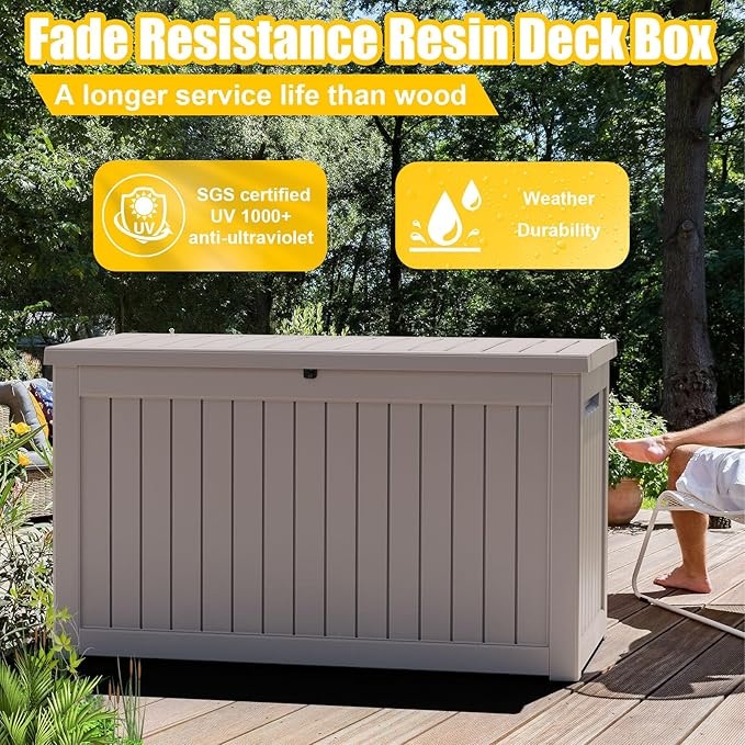 DRATO 280 Gallon Deck Box, Waterproof Resin Large Outdoor Storgae Box for Patio Furniture, Patio Cushions, Gardening Tools, Pool Supplies, Lockable