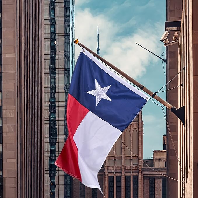 Texas State Flag 5x8 Ft, Deluxe Embroidered Premium Polyester Durable TX Flag with Sewn Stripes and Brass Grommets for Indoor/Outdoor Use