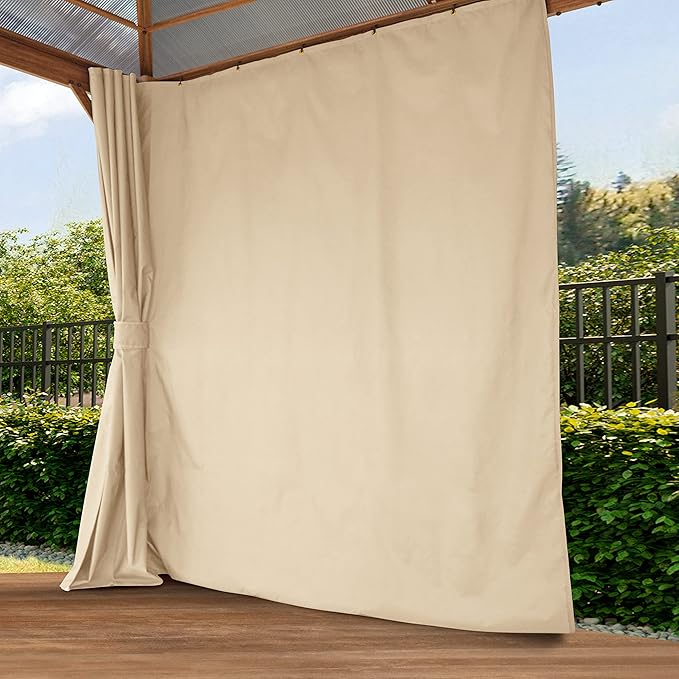 TOOLPORT Hardtop Gazebo 13x13 ft with Polycarbonate Roof - Wood-Like Finish - 4 Side Panels in Champagne