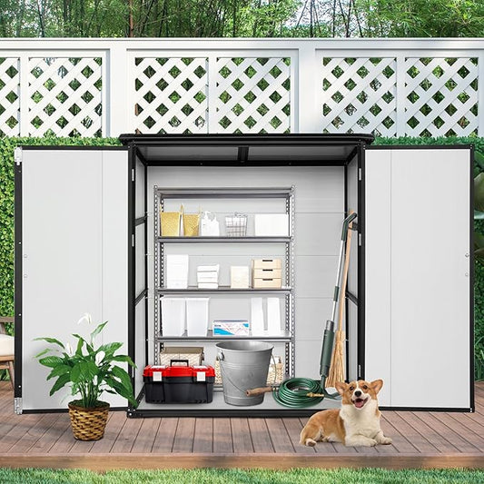 5x3ft Outdoor Storage Shed, Resin Cabinet with Lockable Doors – Weatherproof Storage for Bikes, Patio, Tools & More – Durable & Stylish (Black) (1 Doors)