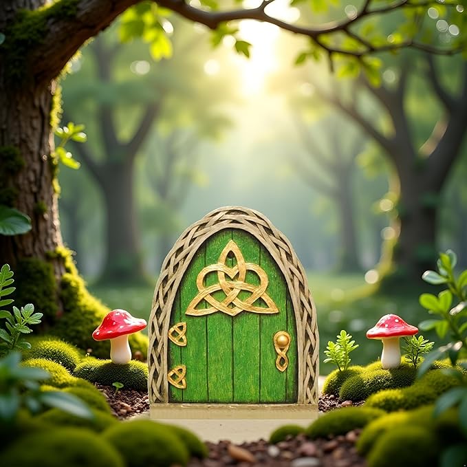 Green Mini Fairy Garden Door for Tree, 3D Miniature Fairy Door for Fairytale Tiny House Doors, Bonsai Terrarium Micro Landscape Decoration Accessories Garden Miniatures
