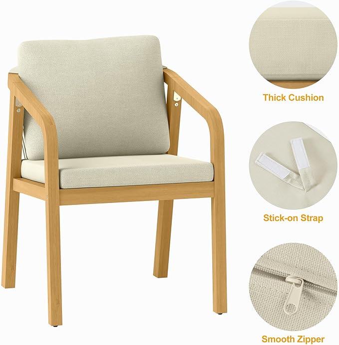 5-Piece Outdoor Dining Set for 4 with 23" Extra Wide Chair and Cushion，Patio Table and Chairs Set with All Acacia Wood Frame, All-Weather Outdoor Patio Furniture Set for Garden Lawn, Beige