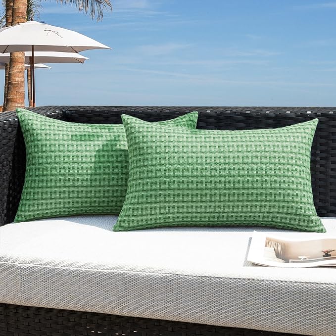 Kevin Textile Outdoor Waterproof Throw Pillow Covers Pack of 2 Farmhouse Decorative Cushion Covers for Garden Patio Tent Balcony Bench Couch Sofa 12x20 Inch, Sage Green
