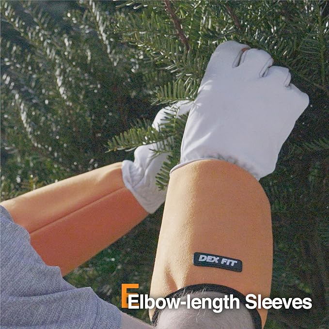 DEX FIT FG310 Gardening Gloves for Women & Men, Long Thorn Proof Leather Sleeves Protection, Comfortable, Durable for Cactus, Rose Bush Pruning and Garden and Yard Work; Orange L (9) 1 Pair
