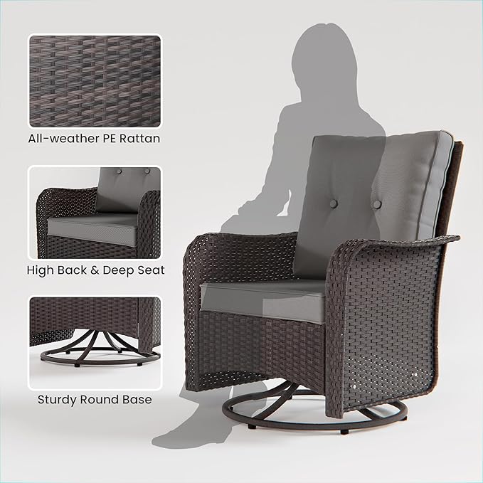 16 Pieces Outdoor Patio Furniture Set Outdoor Furniture Patio Sectional Sofa Conversation Sets w/ETL Approved 45" Gas Outdoor Fire Table & Coffee Table, Swivel Rocking Chair (Grey)