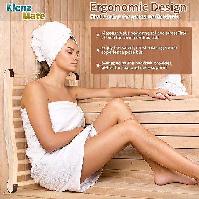 2 Pcs Upgraded Sauna Backrest, 20" Sauna Accessories, S-Shaped Ergonomic Design Sauna Chair, with Non-Slip Pads, Suitable for Infrared Sauna Backrest and Barrel Sauna Backrest, Handmade
