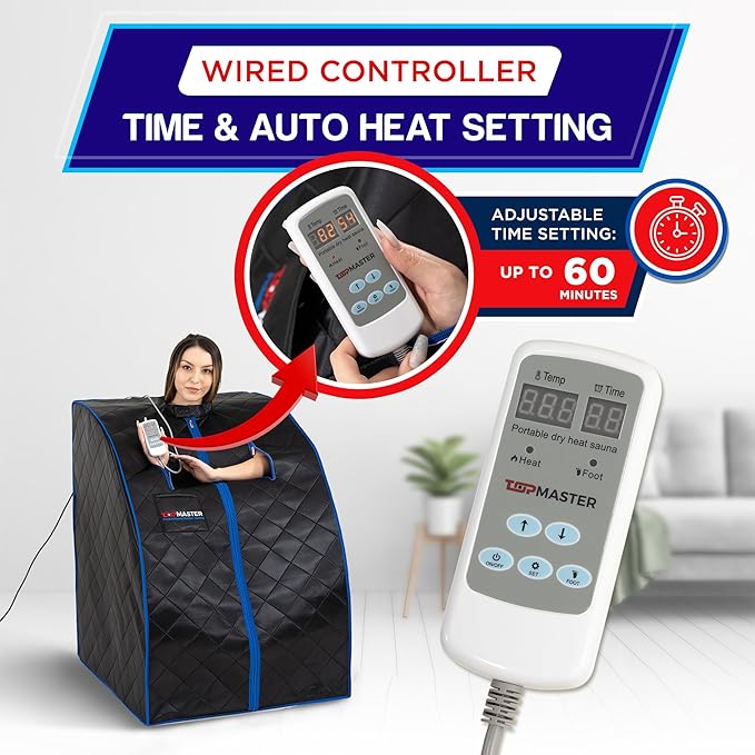 TopMaster Foldable Infrared Sauna, Portable Sauna for Home, Sauna Tent Sauna Box Portable, Indoor Portable Sauna with Foldable Chair, Wired Controller - Sauna Box for Home 1050W Power, Max 140°F Black