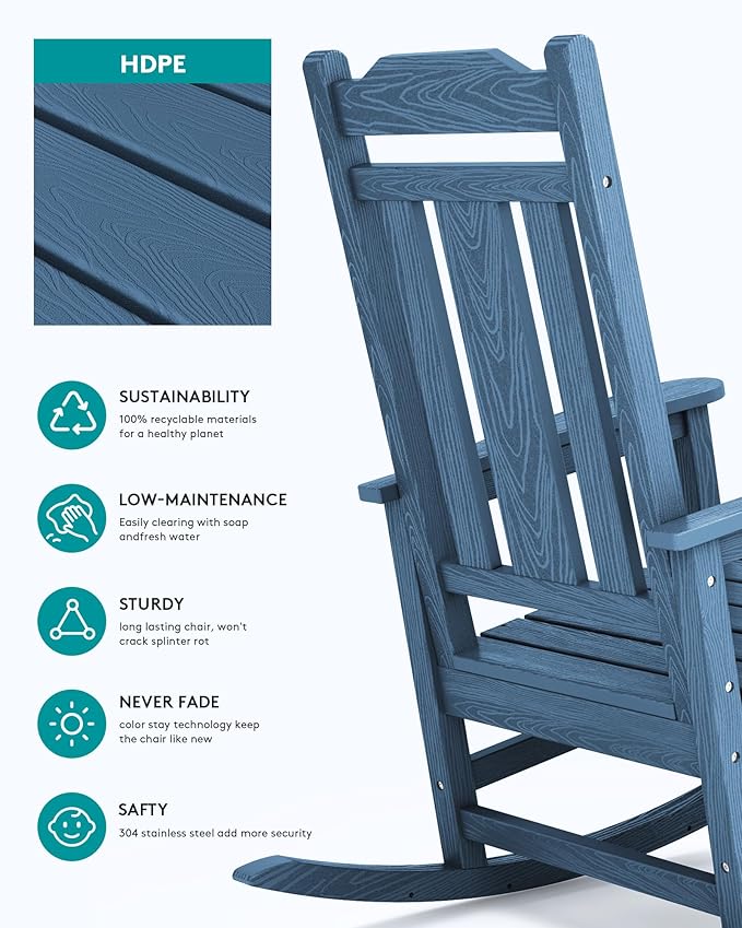 SERWALL Outdoor Rocking Chair Blue Set of 4