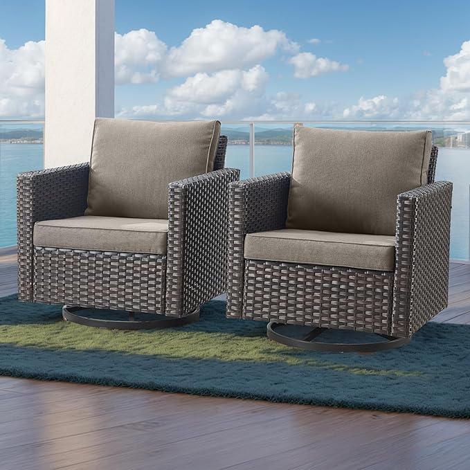 HUMMUH 5 Piece Patio Furniture Set,Wicker Swivel Rocker Patio Chairs Set of 4 with 30'' Fire Pit Table Outdoor Furniture Set for Porch,Garden,Backyard