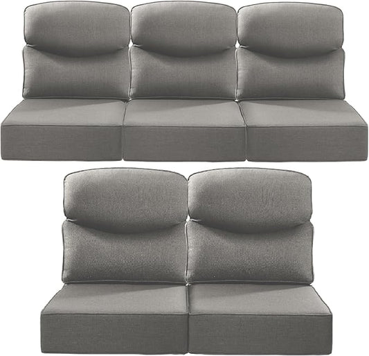 Luxury 22x24/22x25 6-Inch Smile Outdoor Cushions for Patio 5 Piece Set - Set of 5 Zippered Outside Pillows for Wicker Metal Dining Rocking Swivel Chairs Loveseat Couch Sectional Sofa - Grey