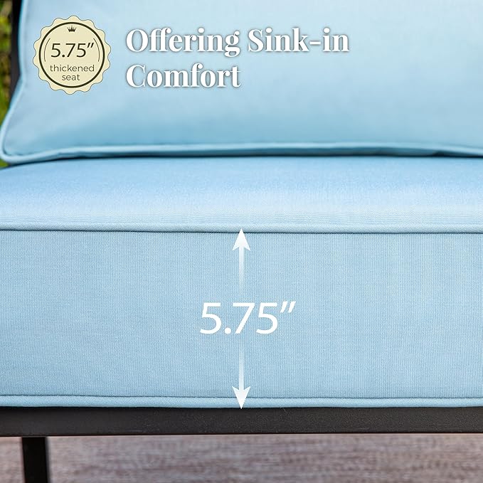 Patio Furniture Set 6 pcs, Outdoor Patio Furniture, 1 X 3-Seat Sofa, 4 X Single Chairs, 1 X Coffee Table and 5.75" Extra Thick Cushion, Patio Conversation Set,Blue