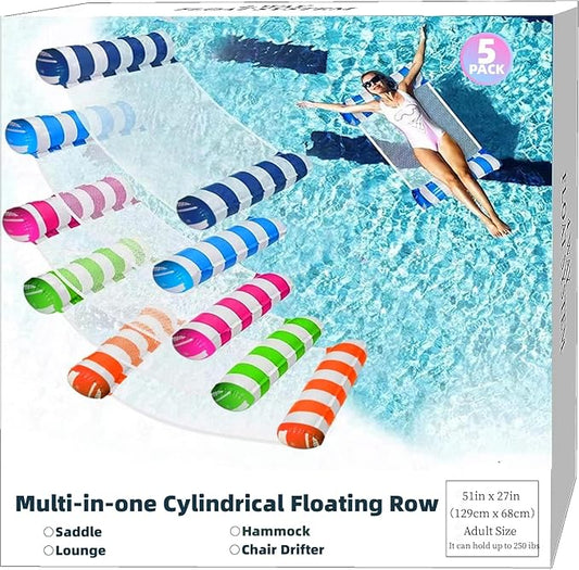 5 Pack Upgrated XL Water Pool Floats, 4-in-1 (Hammock, Saddle, Lounge Chair, Drifter) Multi-Purpose Water Pool Float, Non-Stick PVC Material