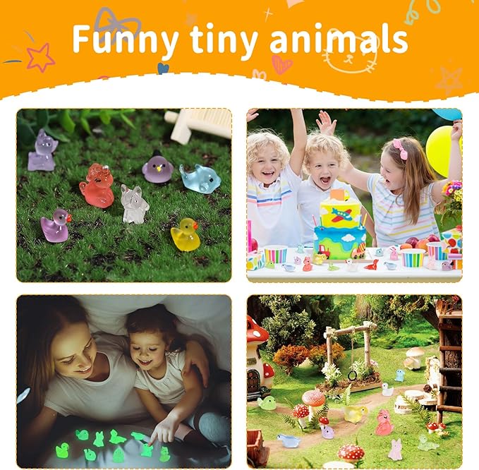 100 Pcs Tiny Resin Animals to Hide, Mini Luminous Resin Animals Bulk for Miniature Fairy Garden Accessories Micro Landscape Aquarium Cake Potted Plants Dollhouse Moss Patio Home Decor Crafts